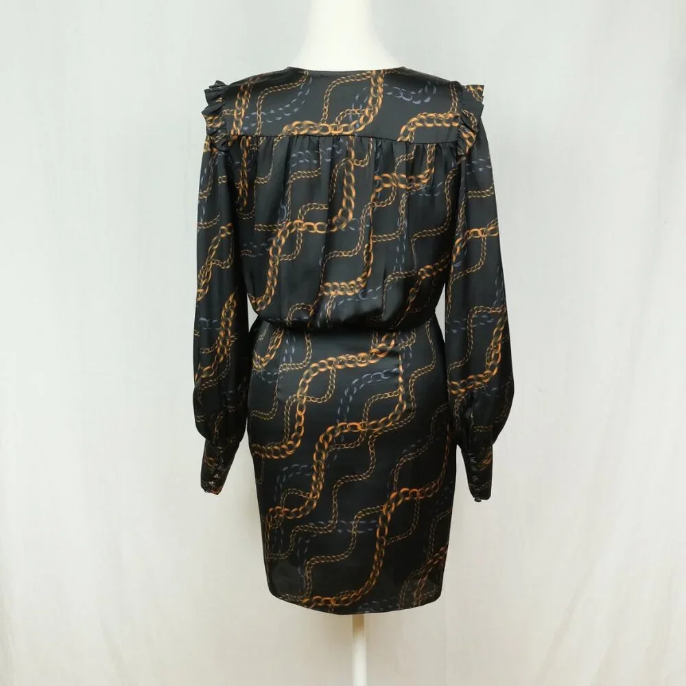 L'Academie Joyce Mini Dress Chain Print Black Size XS  Fashionable Party Look - Picture 8 of 12